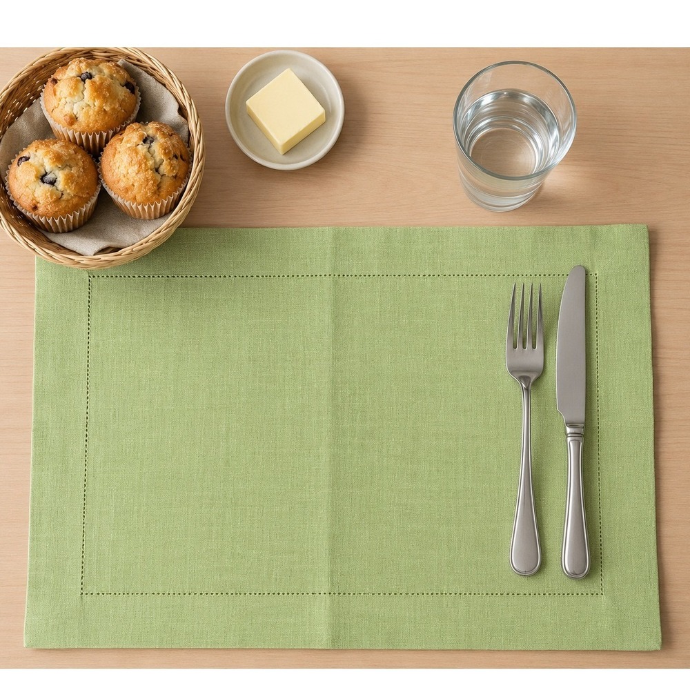 Bloomingdale's At‎ Home 100% Linen Napkins Set of 6 Green Hemstitch Lithuania